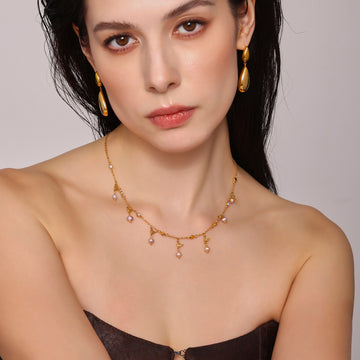 Gold Bird Charm Necklace Stones Or Pearls And Pearl Hoops