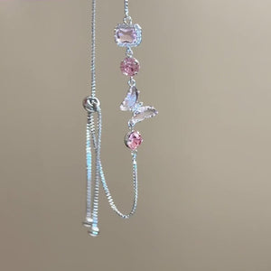 Silver Pink Zircon Butterfly Geometric Slider Bracelet