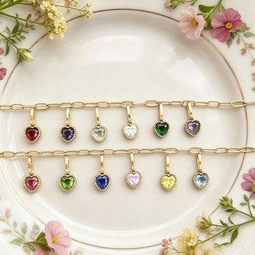Gold Tone Chain Necklaces With Small Heart Birthstone Pendants