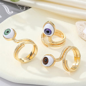 Coiled Snake Wrap Ring with Colored Eye, Adjustable Gold-Tone Band