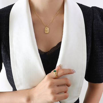 Gold Oval Female Body Relief Pendant Necklace Cable Chain