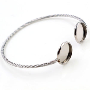 Twisted Wire Open Cuff Bracelet with Two Round Bezel Ends
