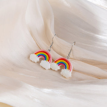 Rainbow Cloud Resin Drop Earrings Glitter White Clouds