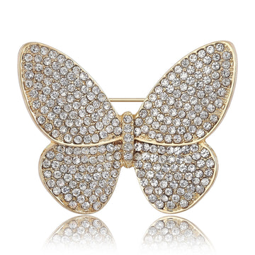 Pavé Crystal Butterfly Brooch With Polished Metal And Sculpted Decorative Details
