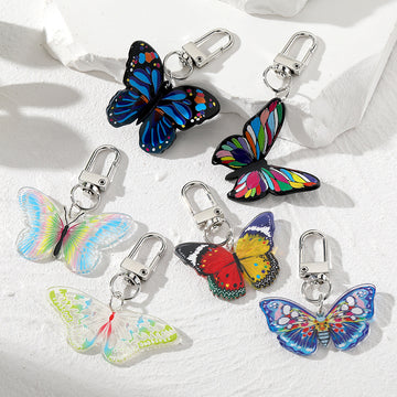 Silver Tone Colorful Butterfly Acrylic Clip Keychains in Six Designs