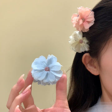 Acrylic Fabric Flower Mini Hair Claw Pink White Blue