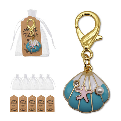 Teal shell starfish keychain with bags and kraft tags