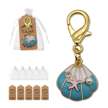 Teal Shell Pink Starfish Enamel Keychain Gold Clasp