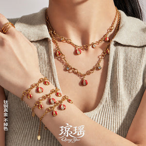 Red Enamel Ladybug Charm Necklace and Bracelet Collection