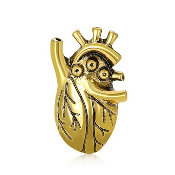 Gold-Tone Anatomical Heart Enamel Brooch Decorative Lapel Pin