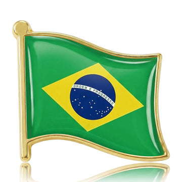 Brazil Flag Enamel Lapel Brooch With Gold Tone Border