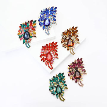 Large Rhinestone Leaf Spray Brooch Six Color Glass Stone