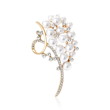 Pearl Cluster Brooch Crystal Accents Gold Silver Finishes