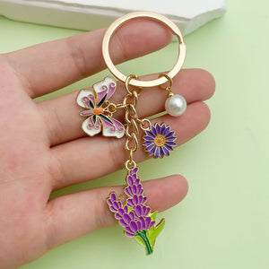 Enamel Flower and Butterfly Charm Keychains, Many Color Designs