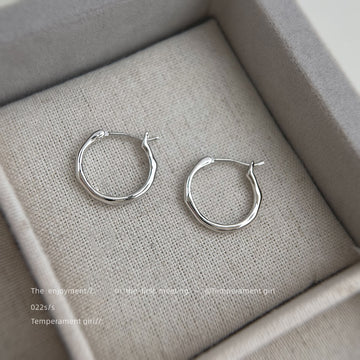 Silver Irregular Organic Round Huggie Hoop Earrings
