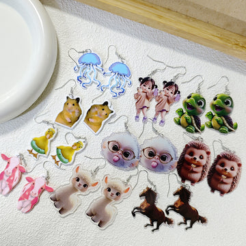 Acrylic Double-Sided Cute Animal Print Earrings 10 Styles