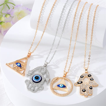 Gold and Silver Tone Crystal Evil Eye Pendant Necklaces in Four Styles