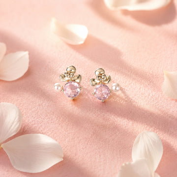 Crystal Look Flower Pearl Accent Stud Earrings in Three Colors
