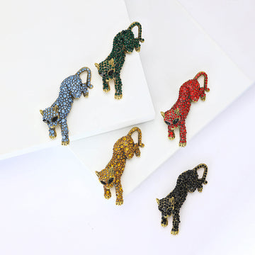 Rhinestone Leopard Brooch Decorative Metal Pin For Jackets And Lapels