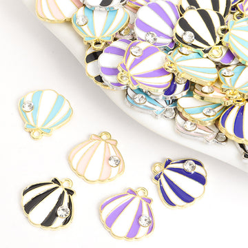 Striped Enamel Seashell Charms in Five Colors and Two Metal Tones