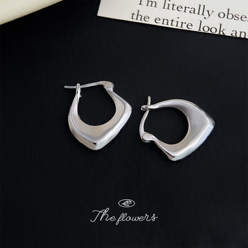 Silver Irregular Geometric Huggie Hoop Earrings Polished