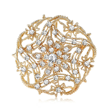 Openwork Nest Brooch in Metal with Interlaced Metal Branches and Colored Crystals