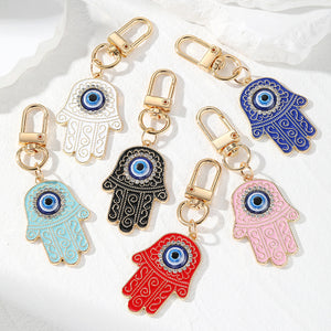 Enamel Hamsa Evil Eye Keychains Gold Lobster Clasp 6 Colors
