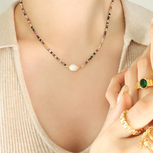 Multicolor Natural Stone Bead Freshwater Pearl Necklace