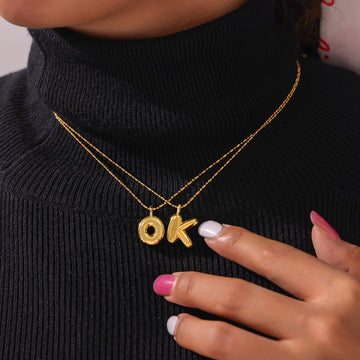 Gold Balloon Letter Pendant Necklaces Copper Initial Charms A-Z