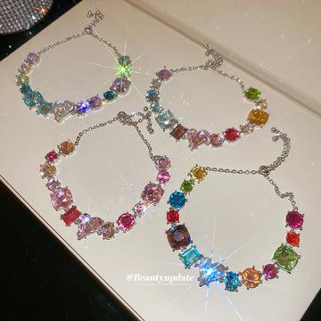 Multicolor Crystal Heart Center Silver Slider Bracelet