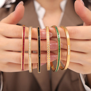 Gold Hinged Bangle Bracelets Color Crystal Channel Variants