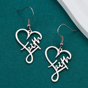 Four Silver Tone Faith Message Cross and Heart Hook Earrings