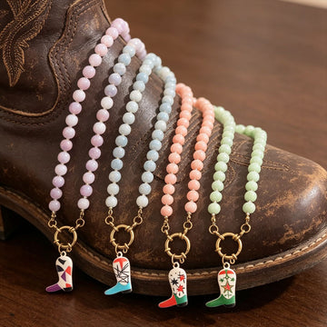 Pastel Round Bead Necklace With Painted Cowboy Boot Charm
