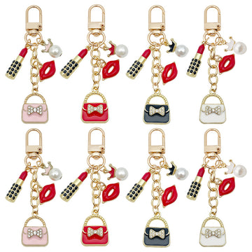 Four Color Handbag Lipstick and Lips Chain Keychains