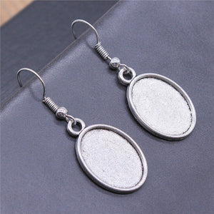 Plain Oval Bezel Drop Earrings in Four Size-Finish Options