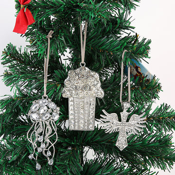 Rhinestone Jellyfish Popcorn Winged Cross Hanging Ornament