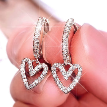 Two Tone Double Heart Hoop Dangle Earrings Polished Metal Jewelry
