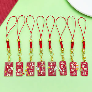 Red Enamel Good Luck Tag Charms, Phone Straps and Gold Tone Keychains