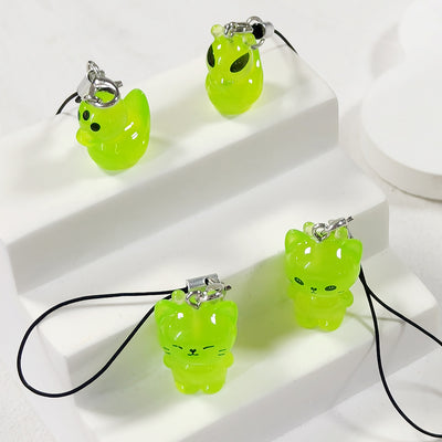Main product view of glow Green Alien, Duck and Cat Phone Strap Charms in Four Designs