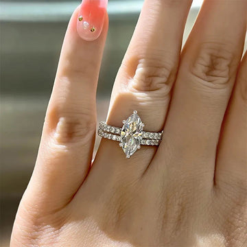 Marquise Solitaire Two-Ring Set With Matching Clear Stone Band