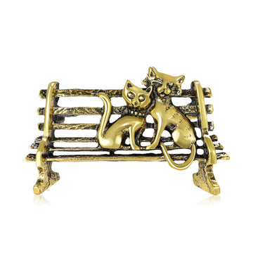 Two Cats on Park Bench Brooch in Antique Gold or Silver