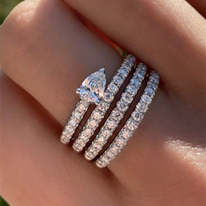 White Gold Pear Multi Band Wrap Crystal Ring Sizes 6-10
