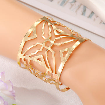 Gold Tone Wide Irregular Geometric Openwork Cuff Bracelet