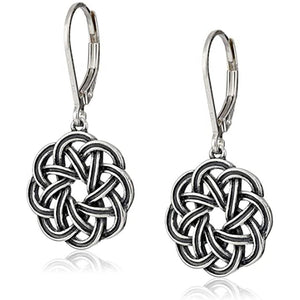 Antique Silver Celtic Knot Disc Leverback Earrings
