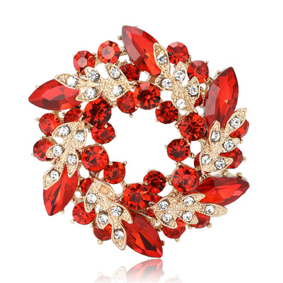 Crystal Floral Wreath brooch front view on a white background