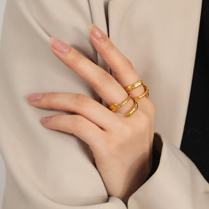 Open Double Band Crossover Rings Gold and Steel Metal Alloy