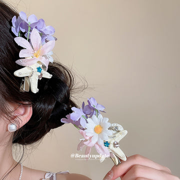 Starfish Floral Duckbill Hair Clips Pink Purple White Cream