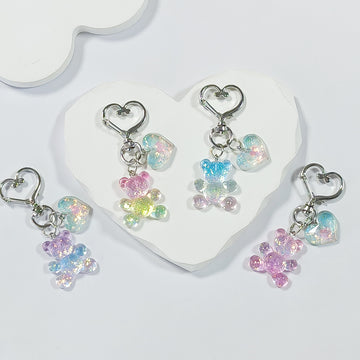 Gradient Transparent Teddy Bear Heart-Clasp Charms in Five Color Options