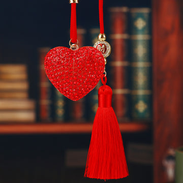 Full Crystal Heart Car Hangers in Red Pink Blue and Purple with Red Tassels