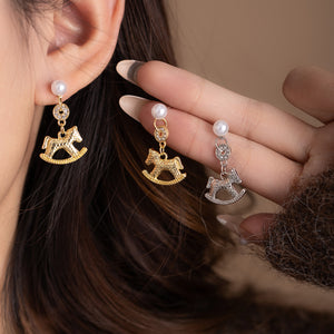 Rocking Horse Drop Earrings in Gold-Tone or Silver-Tone Alloy